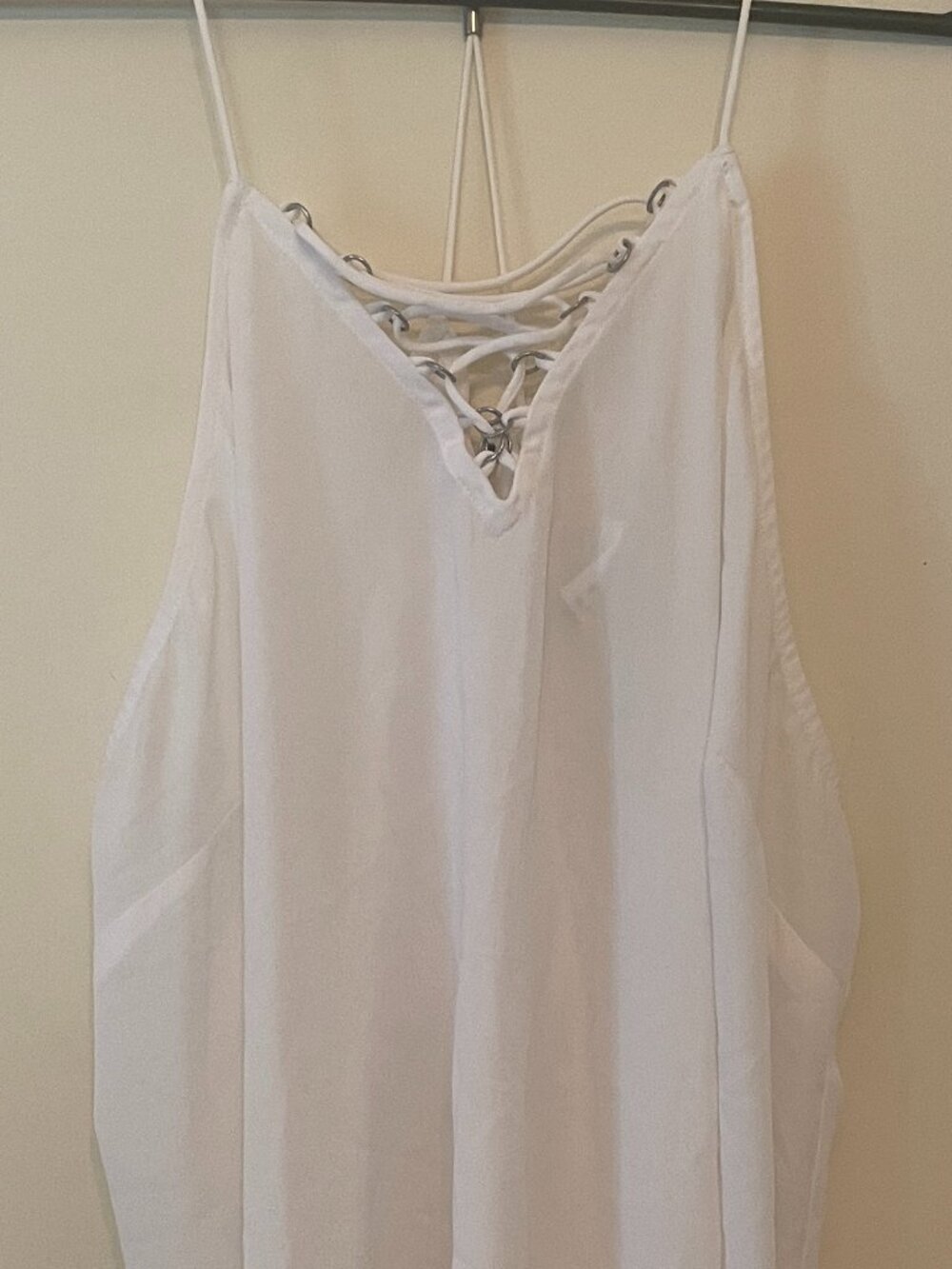 Soho New York & Company White Tank Top with lace up front